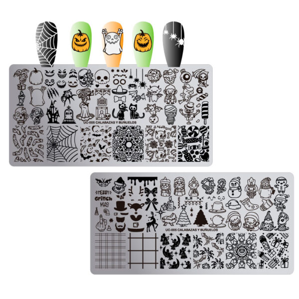 UC-005 Calabazas y buñuelos - Placa metálica doble - Uñas Coquetas