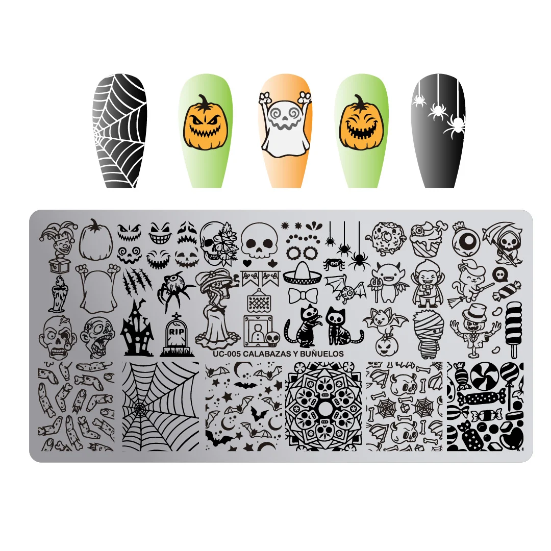 UC-005 Calabazas y buñuelos - Placa metálica doble - Uñas Coquetas - Imagen 2
