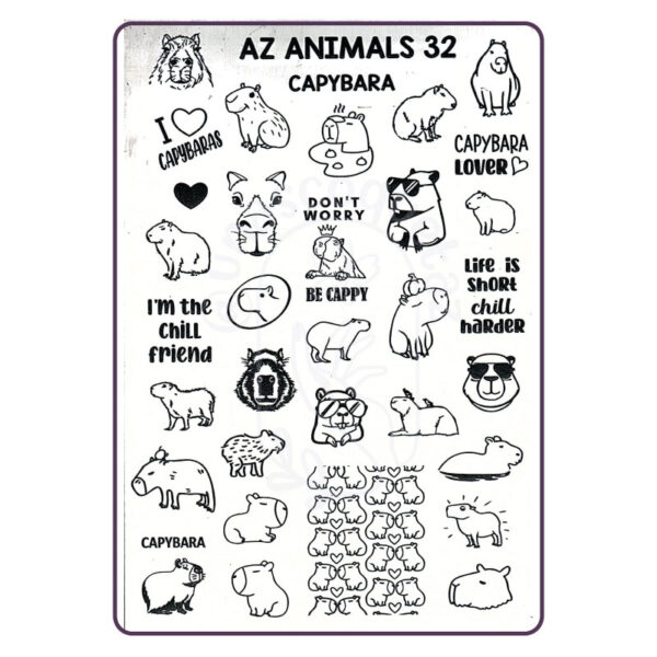 AZ Animals 32 Capibara - Placa metálica - Mundo de Uñas