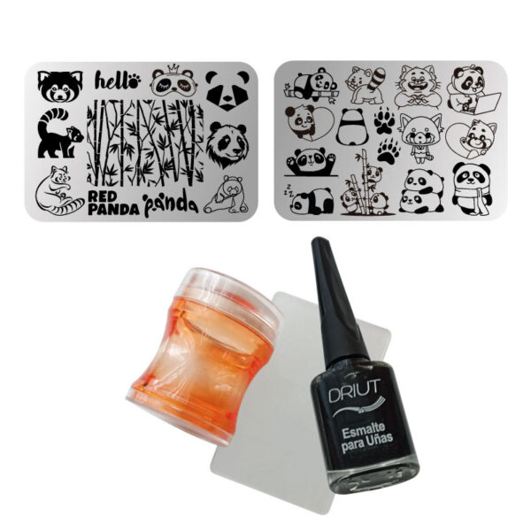 Kit de estampar con mini placa - 002 Pandas