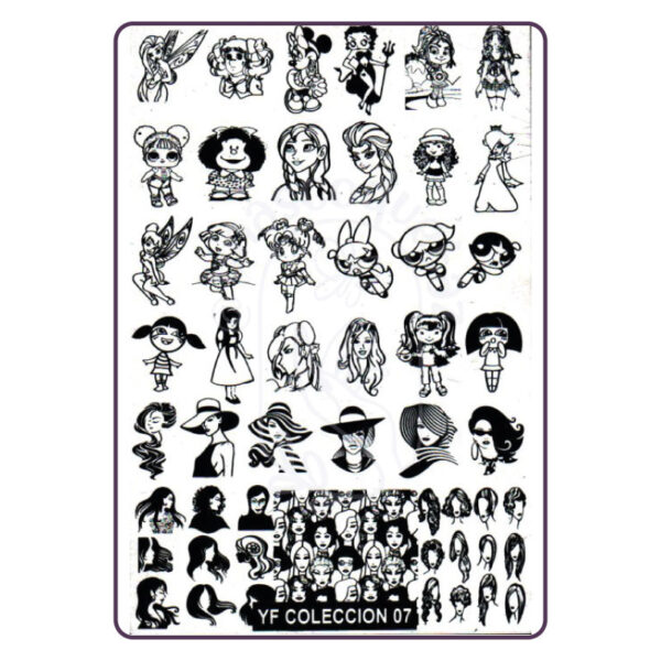 YF 07 Caricaturas mujeres - Placa metálica - Mundo de Uñas