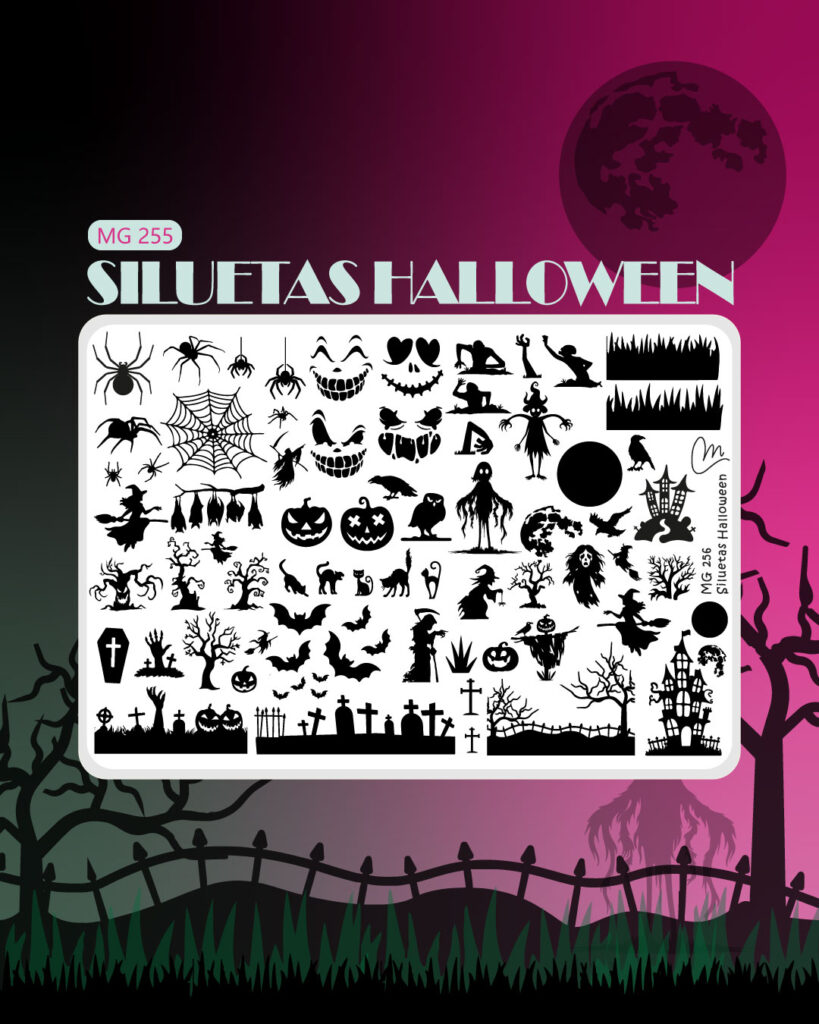 Siluetas Halloween - Placa acrílica - Nail Art Magenta
