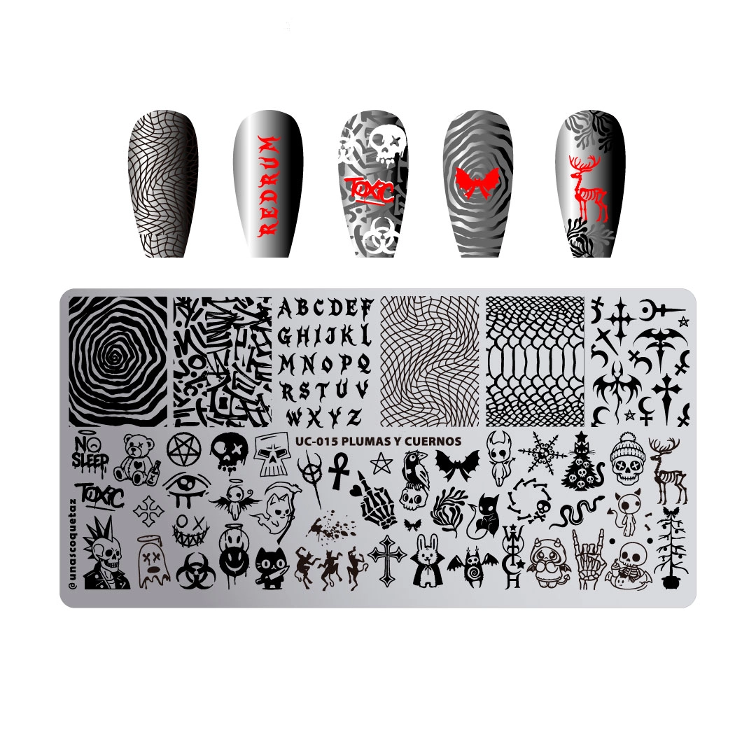 UC-015 Plumas y cuernos - Placa metálica doble - Uñas Coquetas - Imagen 2